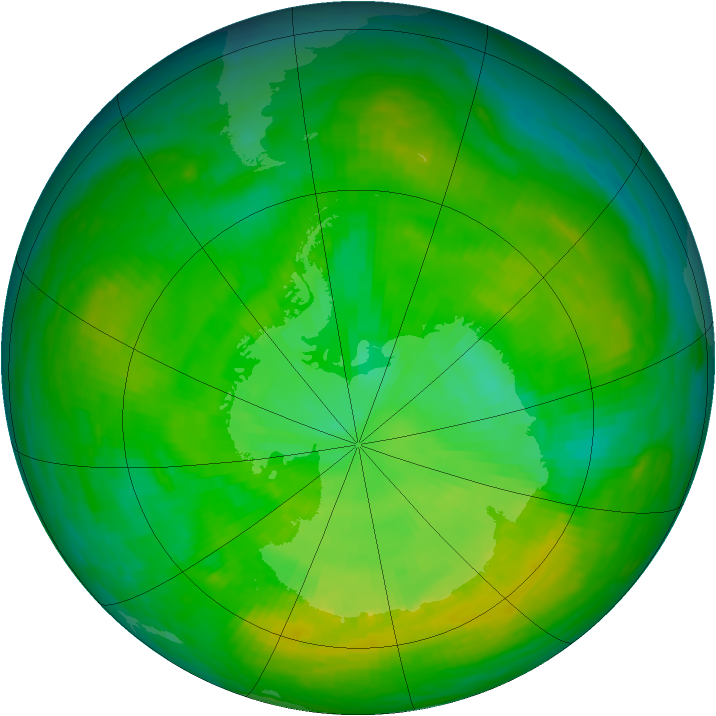 Antarctic ozone map for 24 December 1981